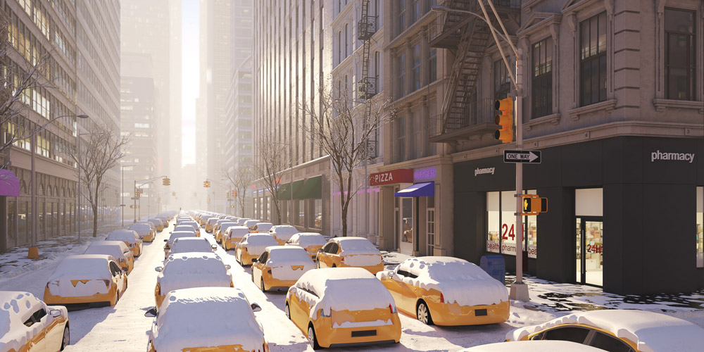 taxis immobilisés sous la neige