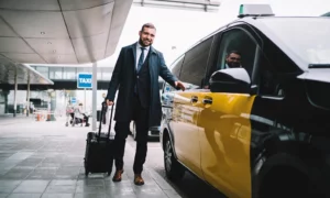 Un passager prêt à embarquer dans un taxi à une station