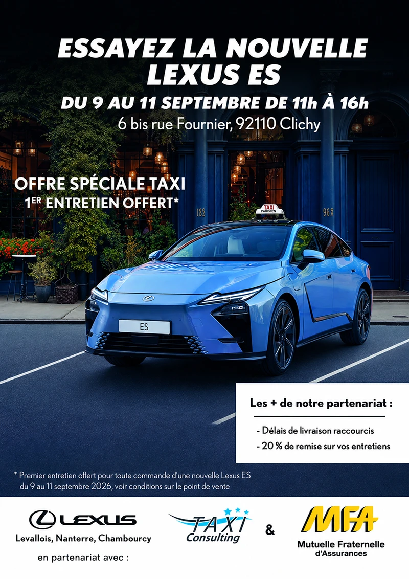 Evénement chez Taxi Consulting et la MFA à Clichy/Paris. Venez essayer la Lexus ES 300H